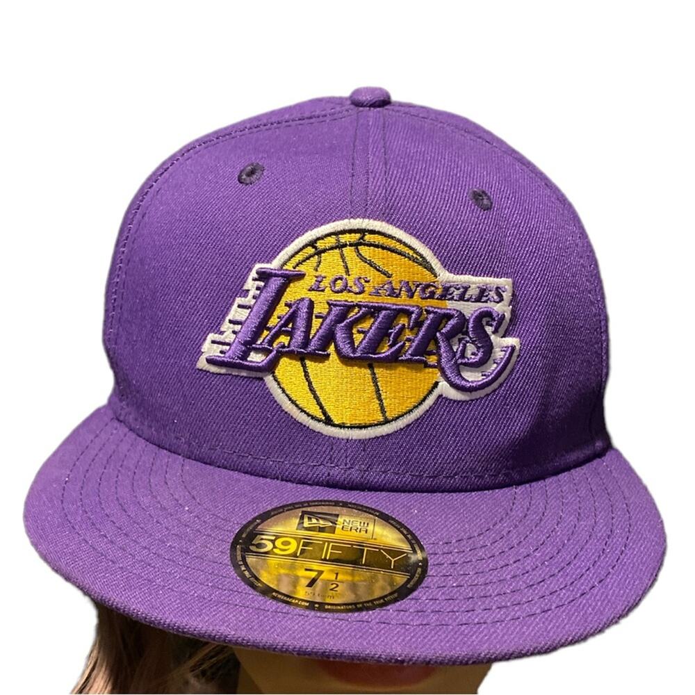 L A LAKERS Logo New Era 59 Fifty 7 1/2 Fitted Hat